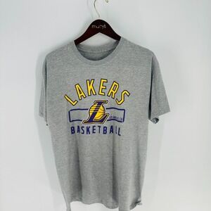 Vintage NBA Los‎ Angeles Lakers Basketball Spell Out T-Shirt Heather Gray Size L